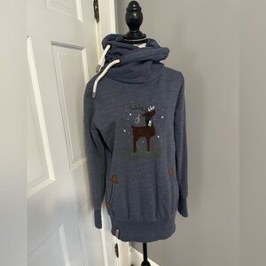 Medium Heather Blue Reindeer Print Naketano Tunic Sweatshirt